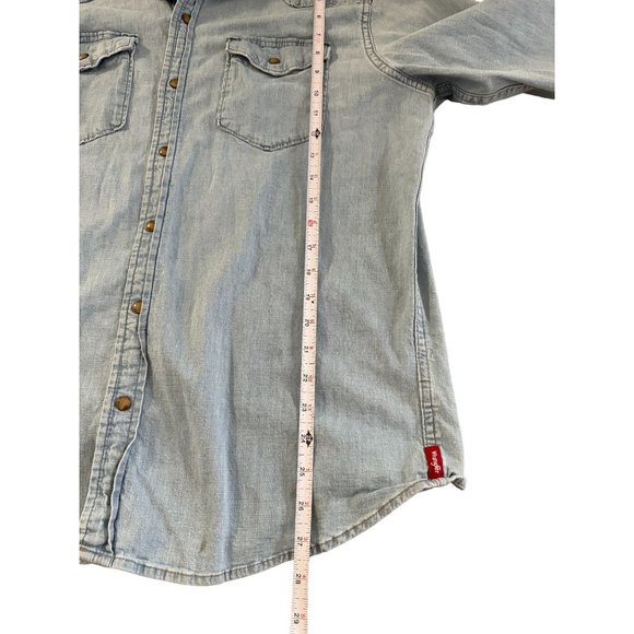 WRANGLER WESTERN PEARL SNAP LONG SLEEVE‎ SHIRT BLUE MEN'S LARGE | T1 - Picture 7 of 8
